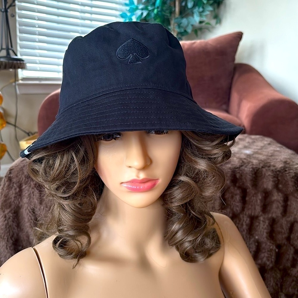 Brand New Kate Spade Black Logo Bucket Hat Pink Lining Classic Preppy - Picture 6 of 16